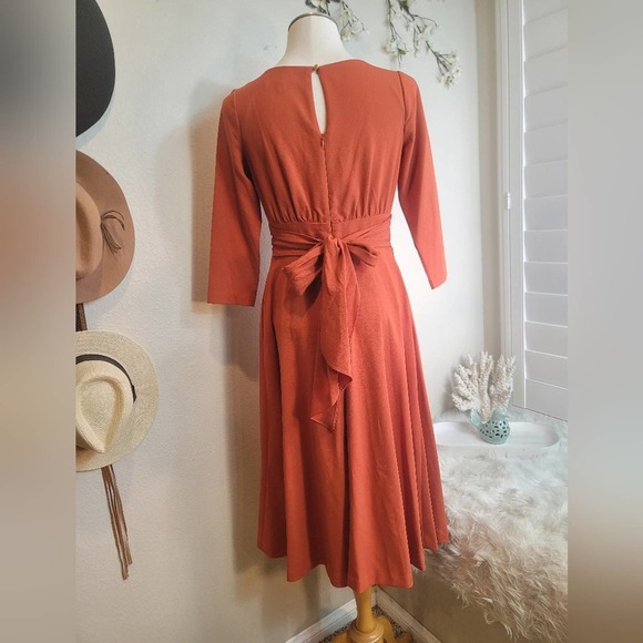 JULIA JORDAN ORANGE 3/4 SLEEVE A-LINE BOAT NECK MIDI DRESS WOMEN'S SIZE… - Picture 12 of 12